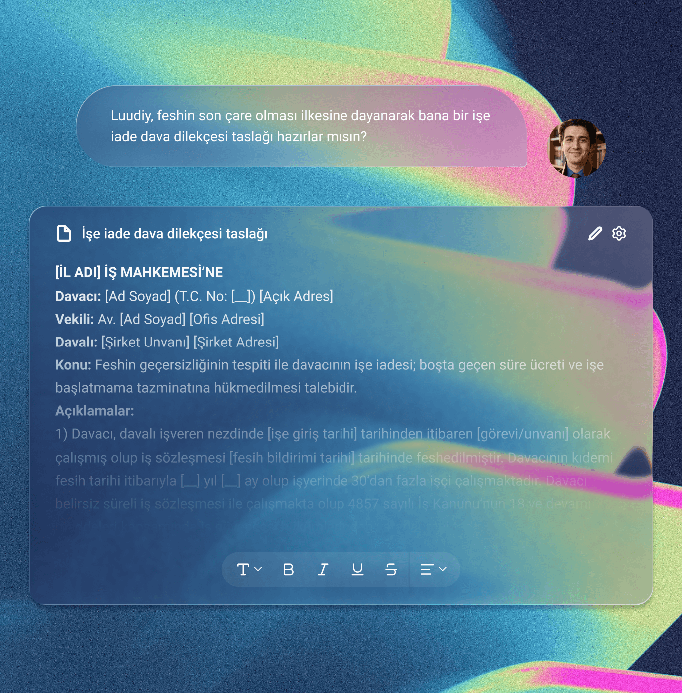 Luudiy taslak hazırlama arayüzü örneği